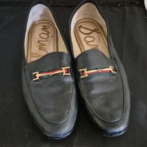 Sam Edelman Black Leather Loafers with Gold Accent